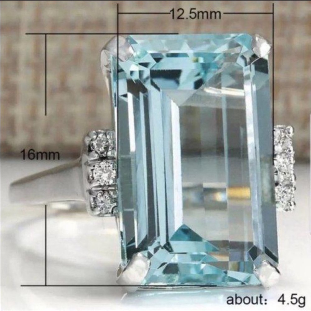 NEW💎925 Sterling Silver Diamond Aquamarine Ring - Picture 5 of 5